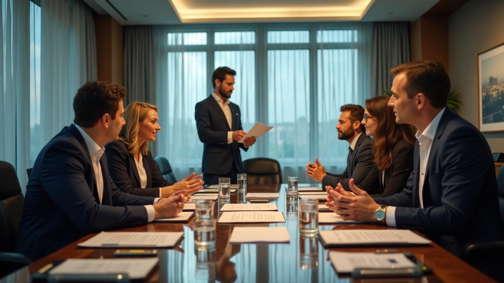 Top business brokers in New York consulting with clients in Midtown boardroom